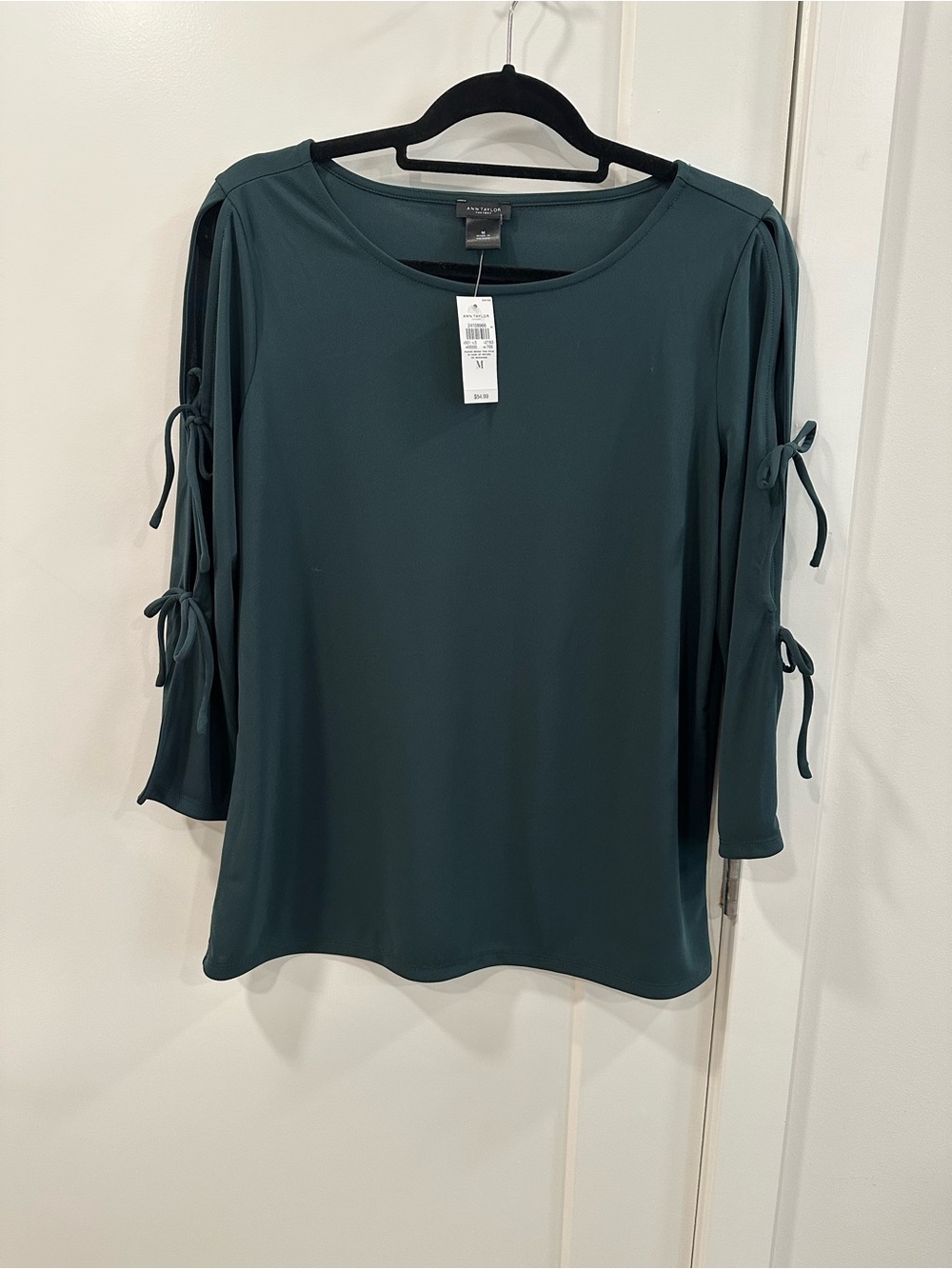 Ann Taylor Factory Teal Tie Sleeve Blouse NWT Size M